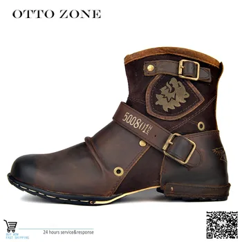 OTTO ZONE Jesień/Zima buty buty z naturalnej skóry wołowej skóry, wysokie botki skórzane buty mężczyźni Bottespour hommes zapatoshombre