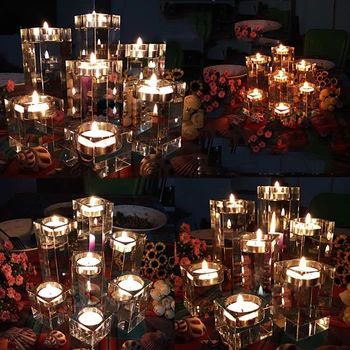 PEANDIM ślubne centralne dekoracje pomysł Kryształ K9 świecznik zestaw 3 Tealight świecznik świeca pasma 6 cm 8 cm 10 cm
