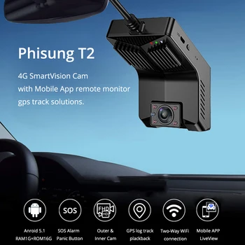 Phisung T2 4G Dash Cam w/ IR Night Vision Inside Android WiFi GPS Tracking Dual Car DVR Camera LiveView FHD 1080P Drive Recorder