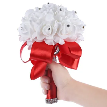 Piękna Biała Kość Słoniowa Bridal Mariage Bridesmaid Flower Ślubny Bukiet Sztuczny Kwiat Bukiet Róż Kryształowe Bukiety Ślubne