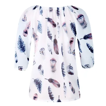 Plus rozmiar szyfonowa bluzka dla kobiet w 2019 rękawy pióro druku duży rozmiar tunika top lato Sexy Femme V-neck biała bluzka top koszulka