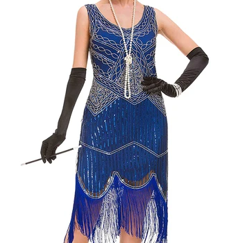 Plus rozmiar Vintage The 1920s Deco Great Gatsby Cekinami Flapper Dresses with Sleeveless 20s Long Fringed Beaded Dress for Women
