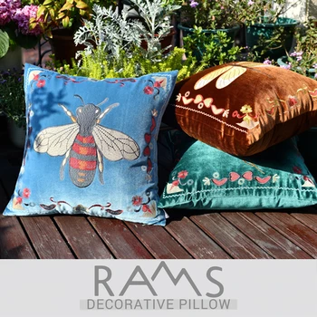 Poduszka model pokój sofa przytulić poszewka wiejski retro pszczoły zielony aksamit haft kwiat pokrowce futerały