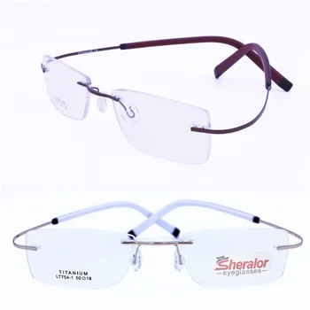 Promocja LT754 ultra bendable hingeless pure titanium rimless IP vacuum color coating rectangle simple type precription glasses