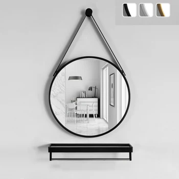 Prosta ścienne okrągłe lustro perforowany Dekoracyjne lustro z półką łazienka okrągłe lustro łazienka umywalka lustro Dekoracyjne