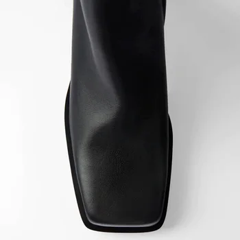 Prosty design marki buty damskie nowe skóra naturalna wysokiej jakości zamek botki kwadratowy nosek czarne modne buty damskie buty