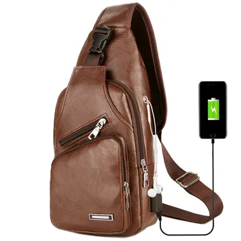 Przenośny ładowanie Crossbody Chest Bag Sport na świeżym powietrzu Pu Portfel portfel damski nowy podróżny kufer na ramię USB męski pas saszetka biodrówka