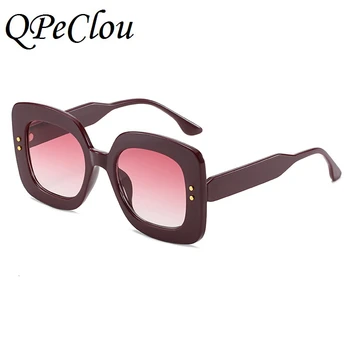 QPeClou marka oversize damskie okulary przeciwsłoneczne retro nity kwadratowe okulary Moda vintage, z tworzyw sztucznych gradientu Oculos De Sol UV400