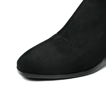 QUTAA 2021 kwadratowy nosek Modne botki Jesień-Zima z флока odcinek слипоны buty Damskie kwadratowy obcas krótkie buty rozmiar 34-43