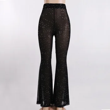 RANMO 2020 nowe kryształki diamentowe netto spodnie Damskie sexy letnie hollow przezroczyste temat długie ażurowe spodnie, slipy, Spodnie