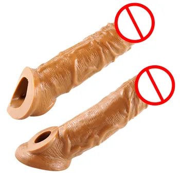 Realistyczny penis rozszerzenie kogut rękaw wielokrotnego użytku silikonowe do penisa powiększalnik opóźnienie kogut rękawem dla mężczyzn dildo Enhancer seks zabawki