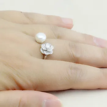 Regulowany biała perła pierścionek dla Pani,Urok 925 srebrny pierścień biżuteria,moda róża kwiat perła pierścionek prezent jubileuszowy
