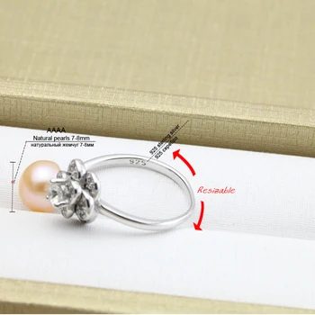 Regulowany biała perła pierścionek dla Pani,Urok 925 srebrny pierścień biżuteria,moda róża kwiat perła pierścionek prezent jubileuszowy
