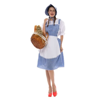 Reneecho Women Grand Heritage Dorothy Costume Wizard of Oz Dorothy Costume For Adults Blue Maid Fancy Dress With Apron Bonnet