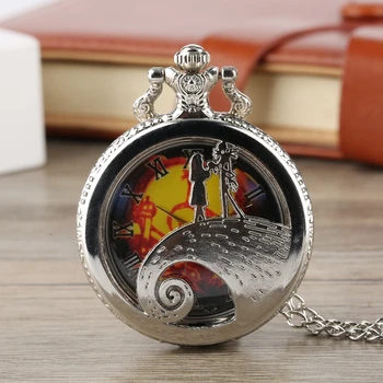 Retro brąz Nightmare before Christmas zegarek łańcuch Tim Burton Jack Szkieleton wisiorek prezenty Relojes de bolsillo