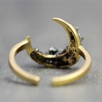 Retro Księżyc w kształcie lepka Ruda pierścień Otwarcie regulowane złote pierścienie kobiety zaręczyny ślub biżuteria moda