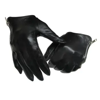 Rękawiczki męskie z naturalnej skóry moda klasyczny krótki boczny styl zamek prawdziwa skóra owcza czarny ekran dotykowy zima ciepła