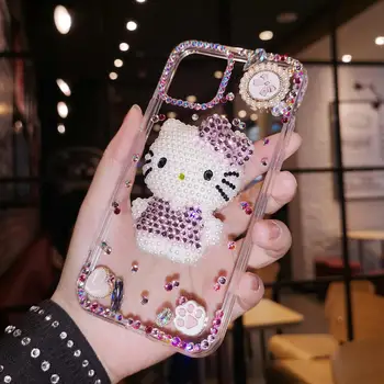 Samsung Galaxy Note 20 10 9 8 S20 FE Ultra S10E/9/8 Plus Fashion Bling Crystal Diamond Cute 3D Bowknot Pearl Cat Case Cover