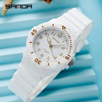 SANDA 2020 Hot Sell Youth Style Women Watch Simple Arabic Numeral Dial wodoodporny zegarek Kwarcowy prezenty Relógio Feminino 6011