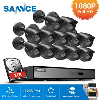 SANNCE 16CH CCTV Security System HD 1080P DVR 12pcs 1920*1080P IR zewnętrzne kamera 2.0 MP zestaw cctv kolor czarny