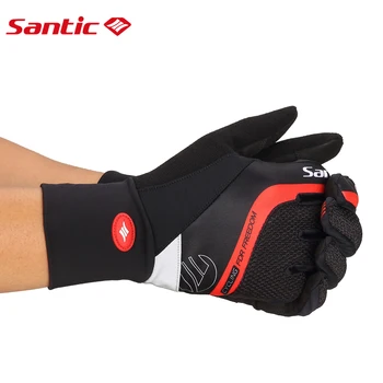 Santic męskie zimowe rękawiczki Rowerowe parawany zewnętrzne puchowe ciepłe rękawiczki MTB Sports Keep Bike Long Finger Glove Azjatycki rozmiar 5C09046