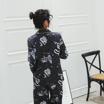 Seksowna piżama damska wysoka elastyczna jedwabna imitacja korony drukowany sweter z dwóch części wygodny i miękki domowy strój JJF0149