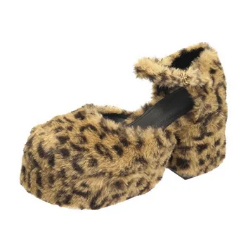 Sexy Leopard Na Obcasie Pompy Okrągły Nosek Obcas Szeroki Mary Obuwie Damskie Wodoodporne Platforma Zapatos De Mujer 2020