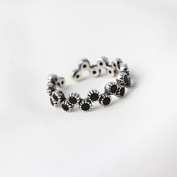 SHANICE Wave Shape moda biżuteria ze srebra modne pierścionki dla kobiet z czarnym kamieniem punk chłodny żeński palec przez cały Ringen