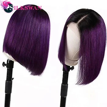 Silkswan proste kolorowe Bob peruki z włosów ludzkich peruk 180 gęstość 13x4 koronki z przodu krótka peruka dla czarnych kobiet brazylijski Remy włosy