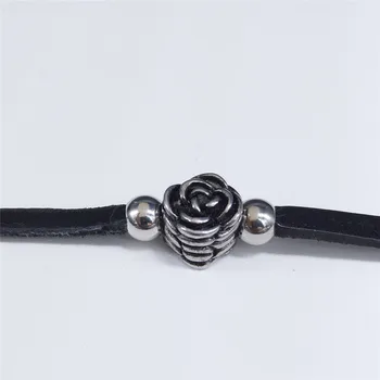 Skóra ze stali nierdzewnej gotycki Róża naszyjnik srebrny kolor oświadczenie naszyjnik biżuteria gargantillas cortas mujer moda N2027S4