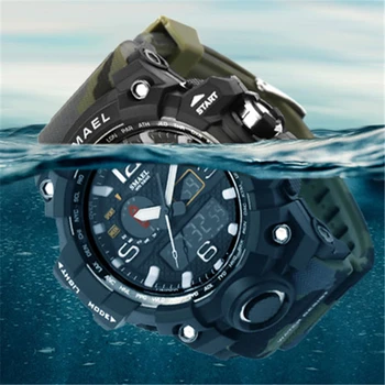 SMAEL Brand Camouflage Fashion Digital Watch Men Sport Analog Quartz-Watch Swim LED Electronic Zegarki Męskie Relogio Masculino