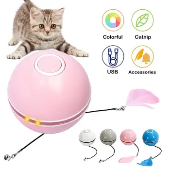 Smart Cat Interactive Toy USB Self Rotating Ball With Catnip Colorful LED Light Pet Playing odpinany zabawka z piór dzwony