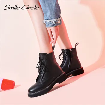 Smile Circle zimowe botki, buty Damskie ze skóry naturalnej 2020 moda utrzymuje ciepło przez cały skarpety krótkie buty damskie