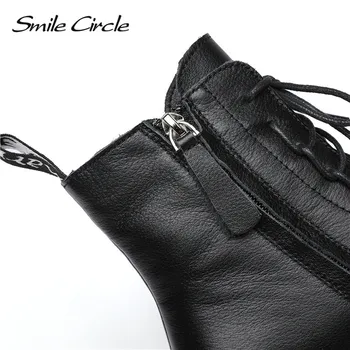 Smile Circle zimowe botki, buty Damskie ze skóry naturalnej 2020 moda utrzymuje ciepło przez cały skarpety krótkie buty damskie