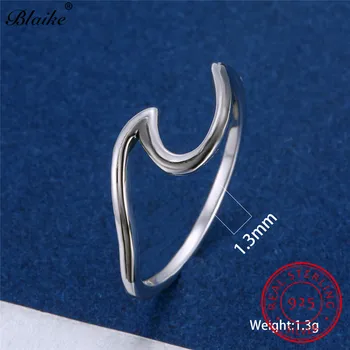 Stałe S925 Srebro Pierścień Minimalistyczny Nieregularne Fale Pierścienie Dla Kobiet, Mężczyzn Obrączki Cienki Cienki Pierścień Biżuteria