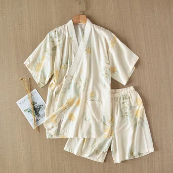 Styl japoński kimono spodenki z krótkimi rękawami letnie damskie piżamy garnitur bawełna domowy serwis garnitur bielizna nocna kobiety różowy garnitur пижамный