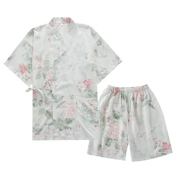 Styl japoński kimono spodenki z krótkimi rękawami letnie damskie piżamy garnitur bawełna domowy serwis garnitur bielizna nocna kobiety różowy garnitur пижамный