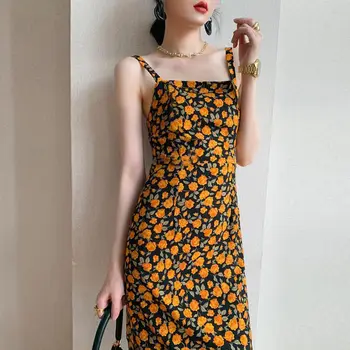 Sukienki damskie pasek spaghetti seksowna, kwiatowy print plus rozmiar 3XL Szlafrok damski 2020 letni temperament Feminino elegancki przypływ