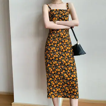 Sukienki damskie pasek spaghetti seksowna, kwiatowy print plus rozmiar 3XL Szlafrok damski 2020 letni temperament Feminino elegancki przypływ