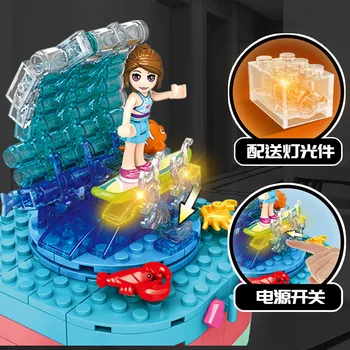 Surf Girl Mini House Building Blocks obrót o 360 stopni z lekkimi elementami figurki cegły zestaw zabawek edukacyjnych dla dzieci prezent