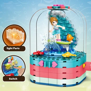 Surf Girl Mini House Building Blocks obrót o 360 stopni z lekkimi elementami figurki cegły zestaw zabawek edukacyjnych dla dzieci prezent