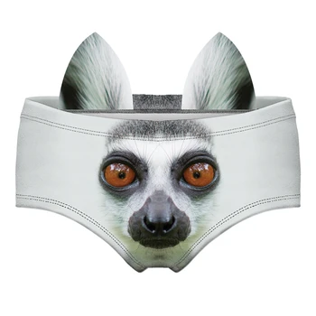 Szary Lemur 3D ładny print uszy bielizna ciekawe majtki dla Pani Hot Sexy bielizna stringi majtki