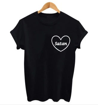 Szatan koszula szatańska koszula Szatan pierścień serce kieszeni List do wydruku damska t-shirt bawełna casual zabawny slogan moda koszulki topy goth