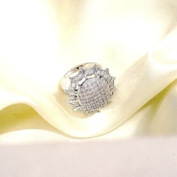 Słonecznik białe złoto Duży pierścień okrągły obiekt, w luksusowym mikro utorować sześciennych Cyrkon pierścień dla kobiet moda partia biżuterii prezent dropshipping