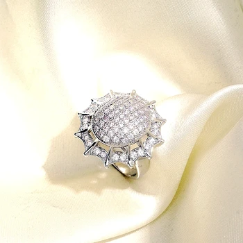 Słonecznik białe złoto Duży pierścień okrągły obiekt, w luksusowym mikro utorować sześciennych Cyrkon pierścień dla kobiet moda partia biżuterii prezent dropshipping
