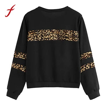 T-shirt dla kobiet nowe koszulki dla kobiet 2018 vogue Vintage t-shirt bawełna sexy szyi leopard print patchwork z długim rękawem poleras mujer