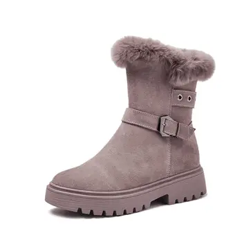 Tide Snow Boots damskie zimowe buty, ciepłe, miękkie, grube pluszowe botki z klamrą, przeciwpoślizgowa podeszwa boczny zamek błyskawiczny czarny khaki