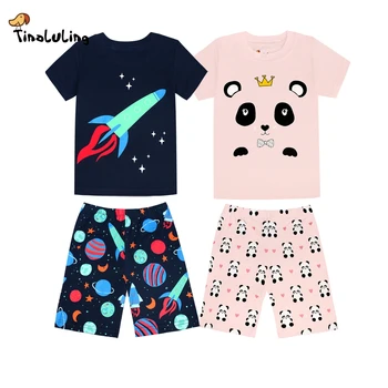 TINOLULING odzież Dziecięca zestawy chłopcy dziewczęta odzież 2 szt. zestawów dzieci rakiety projekt piżamy dla dzieci Panda piżamy piżamy dinozaur