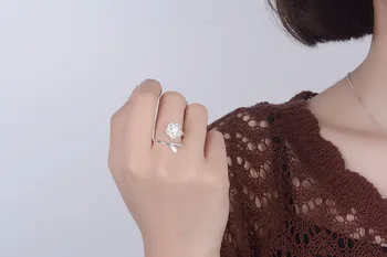 TJP New Fashion 925 Silver Rings For Women Wedding Party Adjustable Cute Pink Crystal Stone Flower Girl Bride Finger Rings Bijou