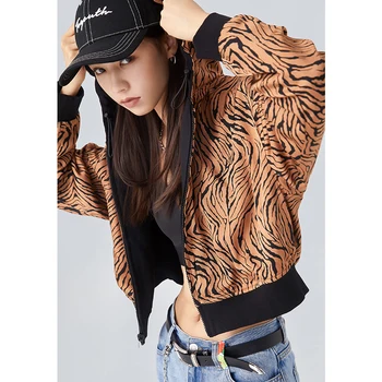 Toyouth Women Crop Top Zip Up Z Kapturem Vintage Zebra Print Jacket Black Reversible Tops